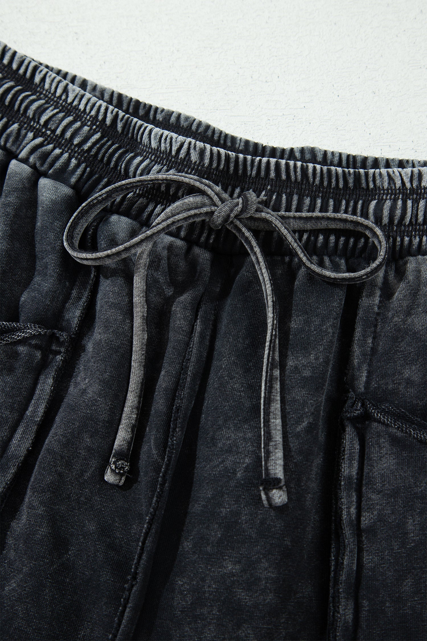 Raw Seam Drawcord Elastic Waist Barrel Pants in Black