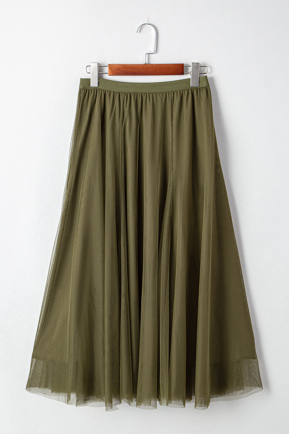 Tulle Mesh Overlay Flared Midi Skirt in Jungle Green