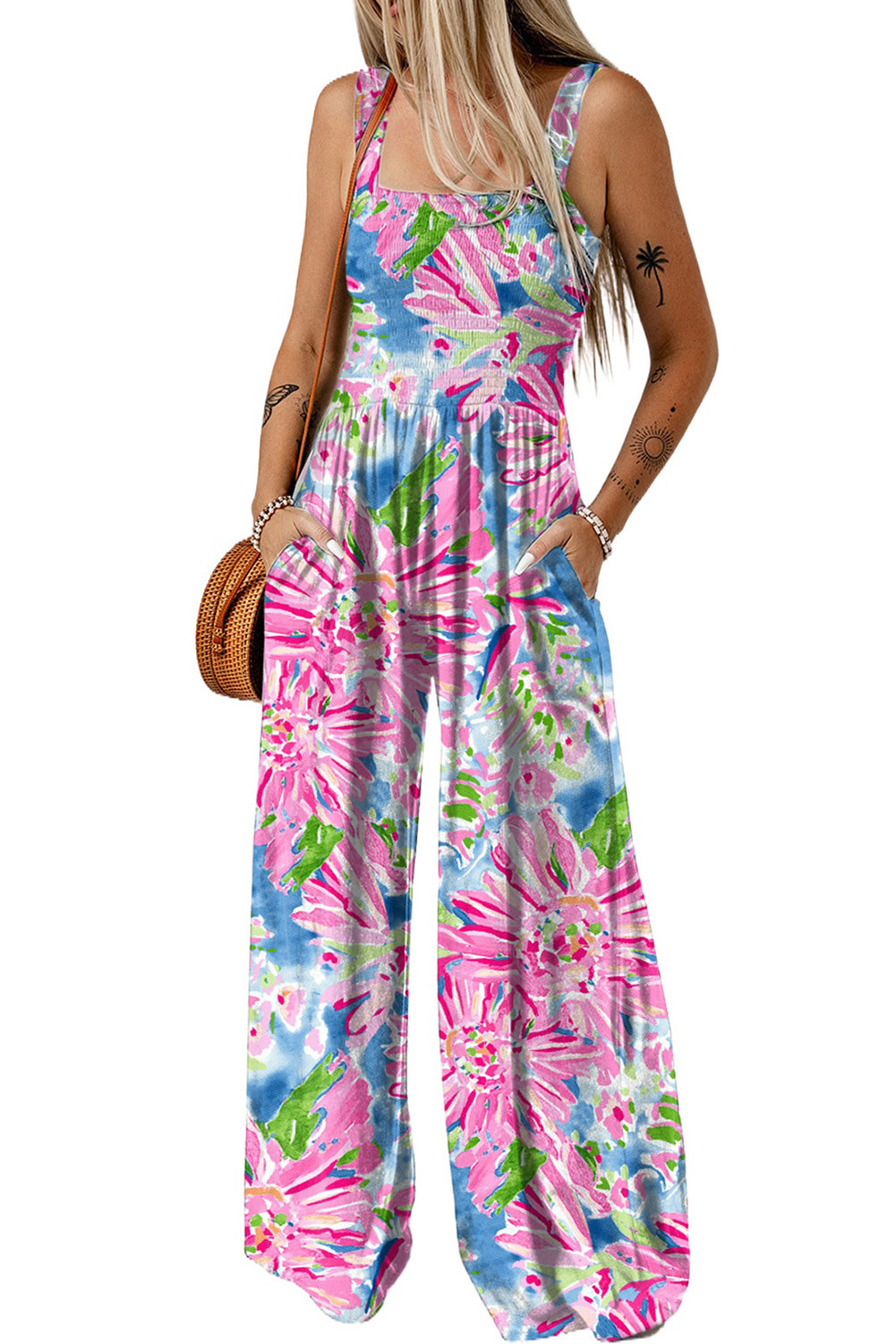 Women's Wide Abstract Floral-Print Leg Jumpsuit