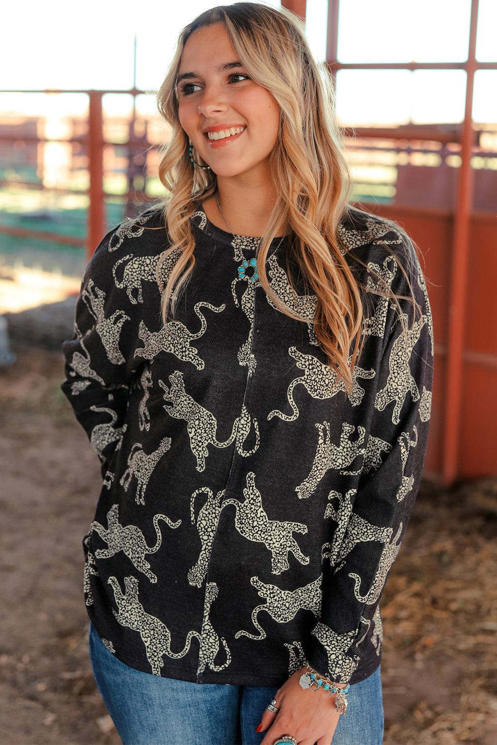 Top for Women Long-Sleeve Lively Cheetah Print