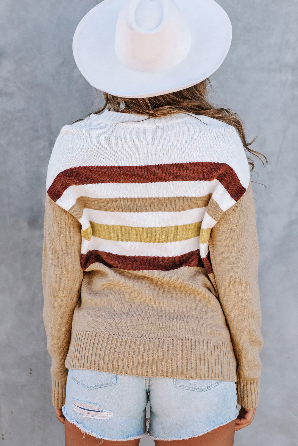 Women's Sweater Featuring Striped Long-Sleeve