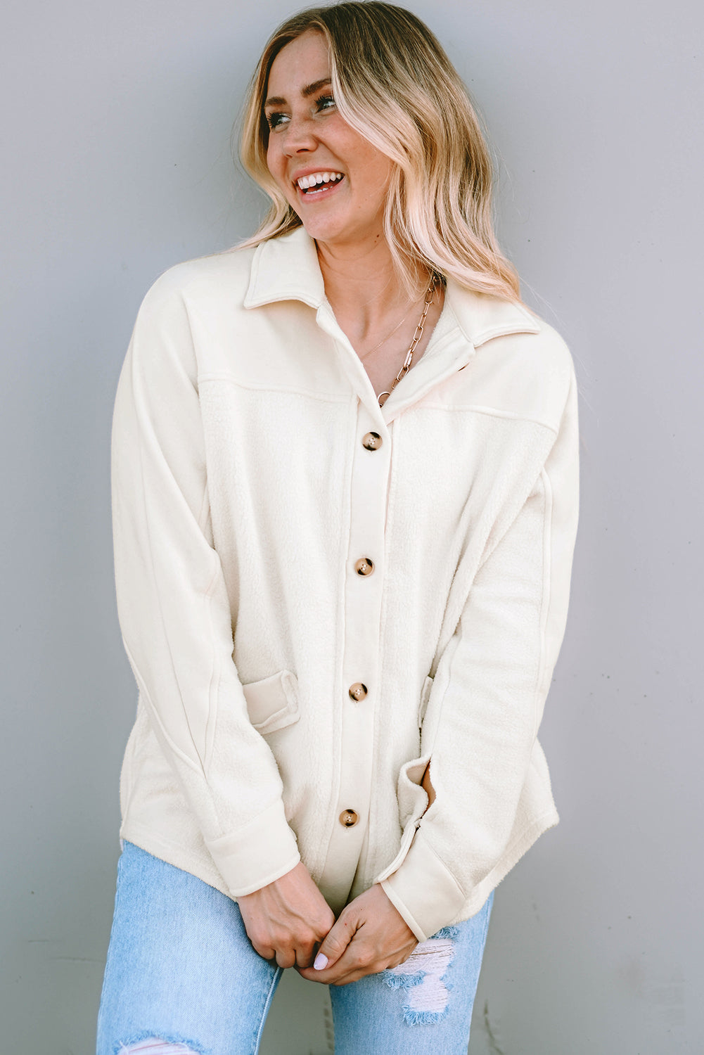 Shacket for Women Button-Front Raw-Edge