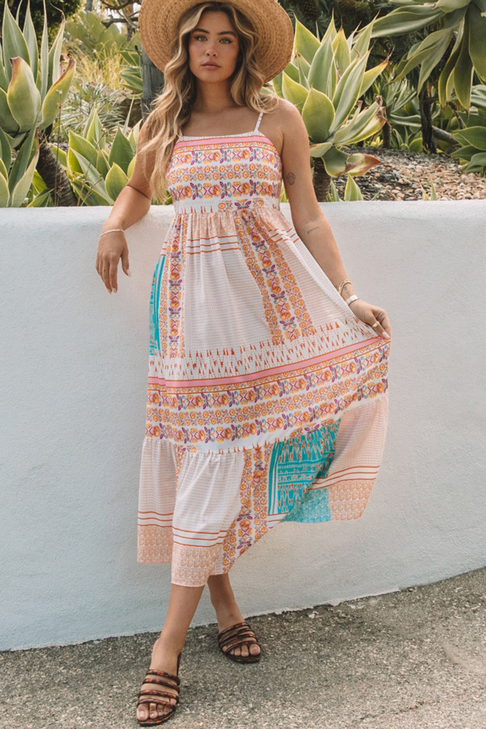 Women's Sundress with Print Square Neck Bohemian