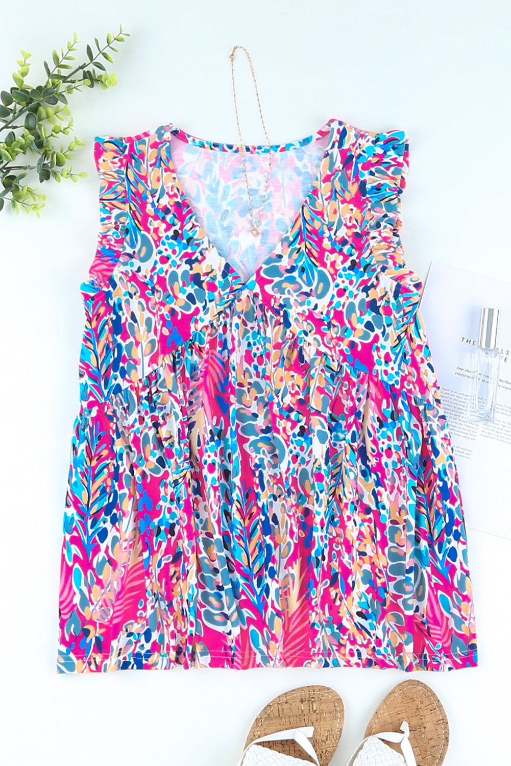 Women's Tank Top with Bohemian Pattern Flounce
