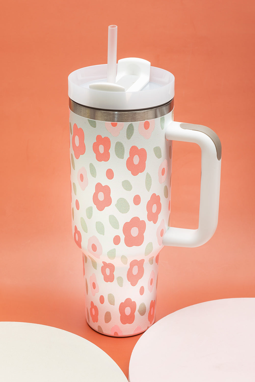 Floral Leaves Print Stainless Large Portable Cup 40oz