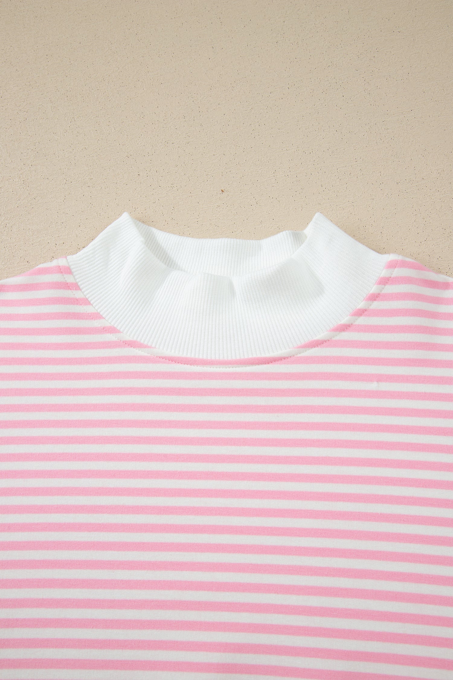 Stripe Sweatshirt Oversize Mock-Neck and Shorts Set in Pink