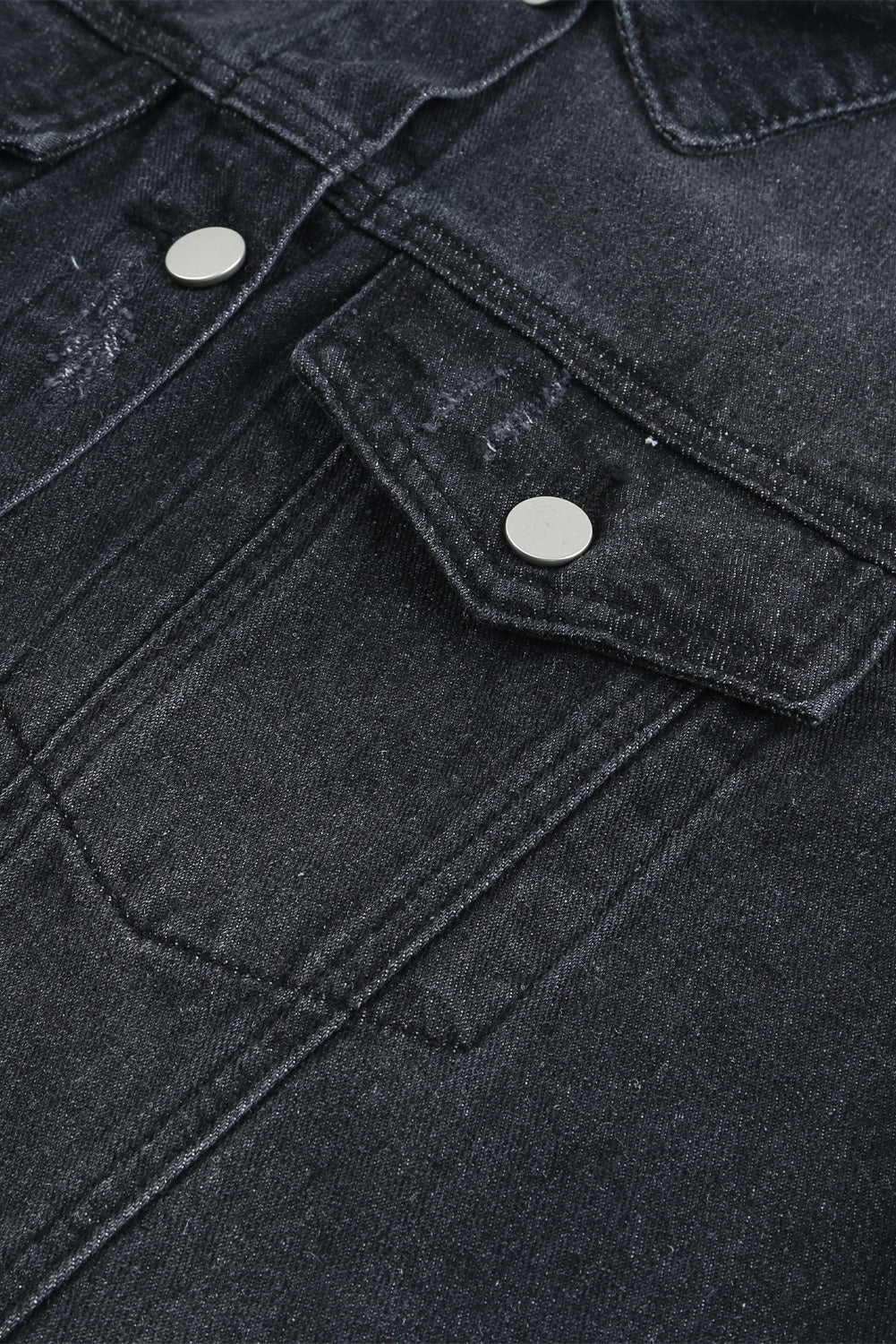 Lapel Hem Distressed Raw Buttons Denim Jacket