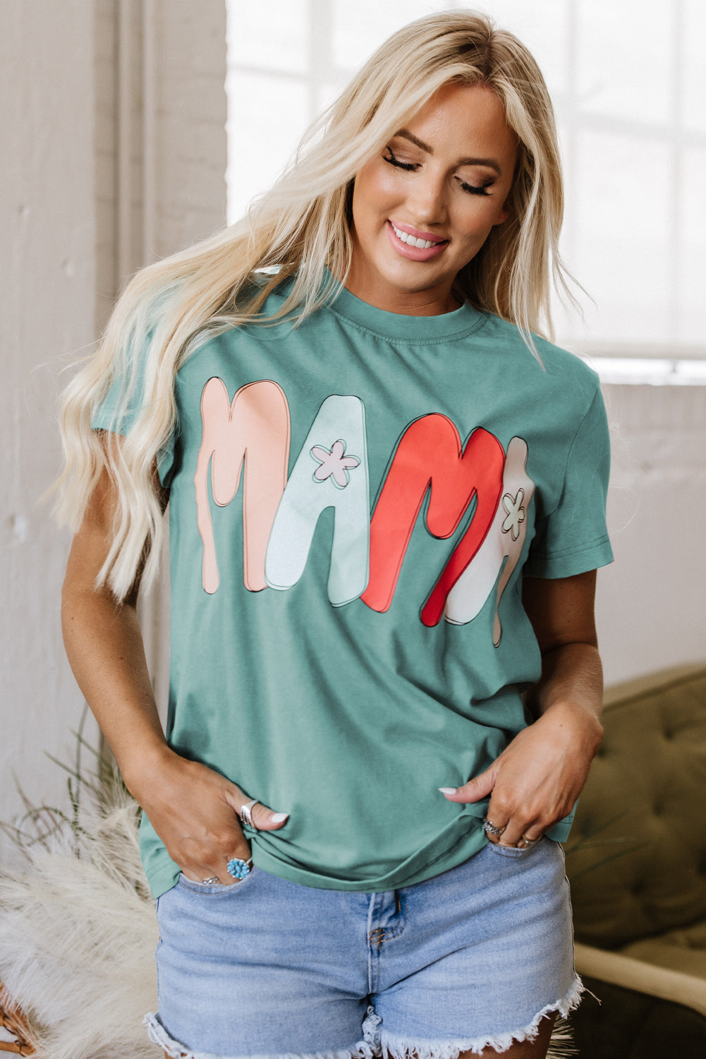 MAMA Printed Mineral Wash Crewneck T Shirt