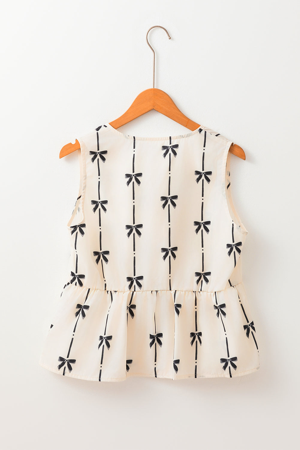 Bow Printed Tie Closure Ruffled Vest