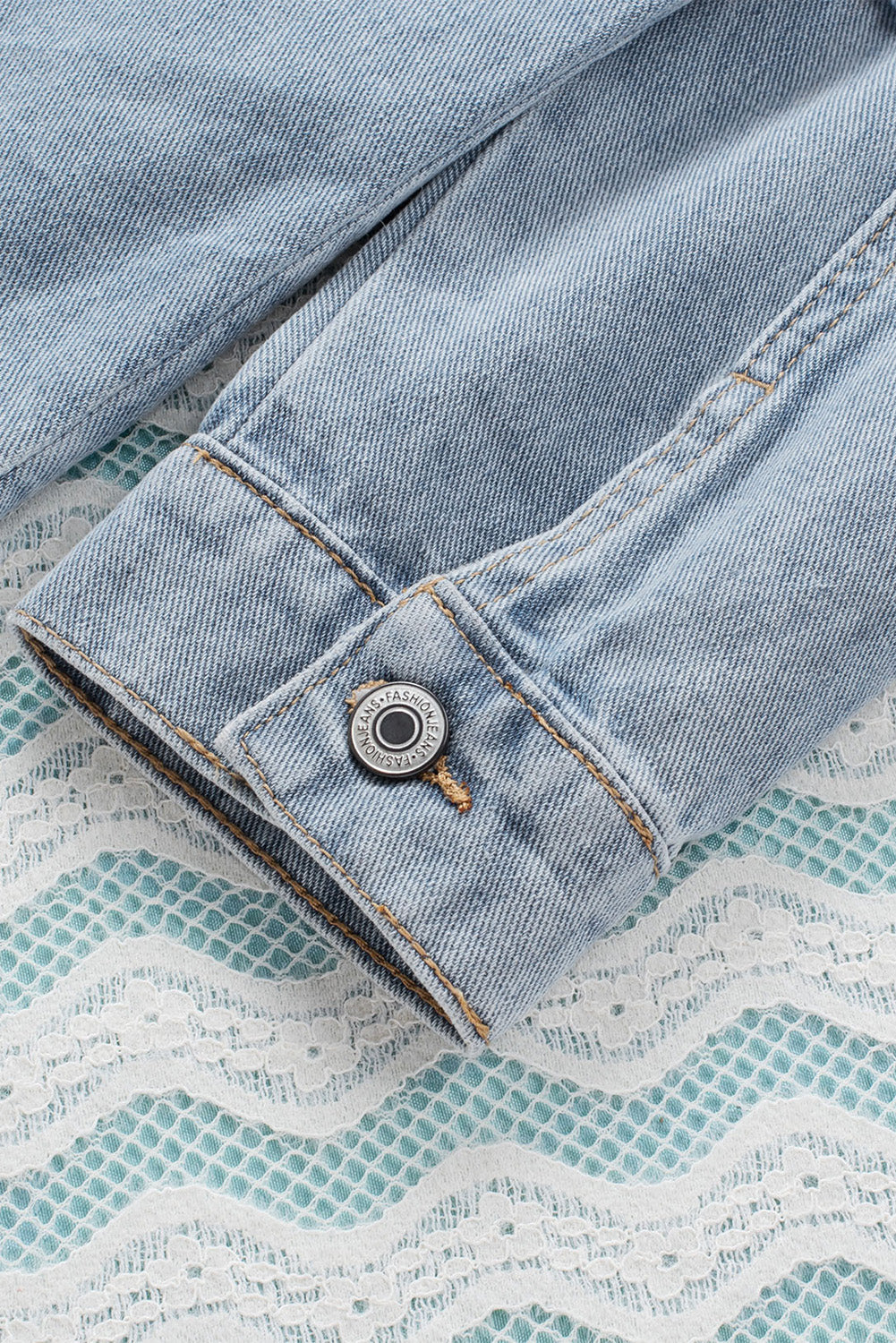 Women's Ripped Hooded Button Closure Denim Jacket