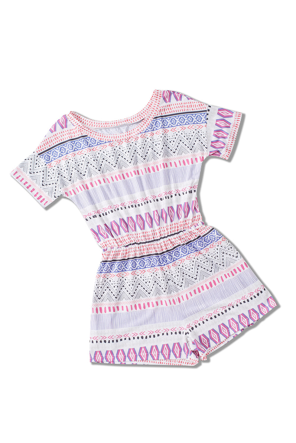 Women's Romper Featuring Aztec-Pattern Short-Sleeve