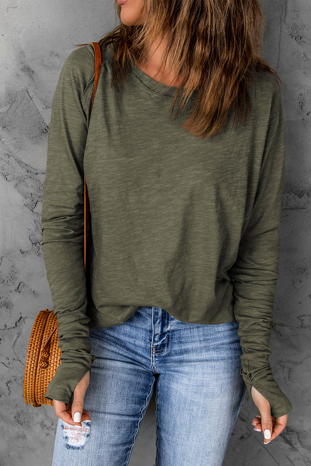 Women's Top Featuring Long-Sleeve Solid Crew Neck Everyday Style