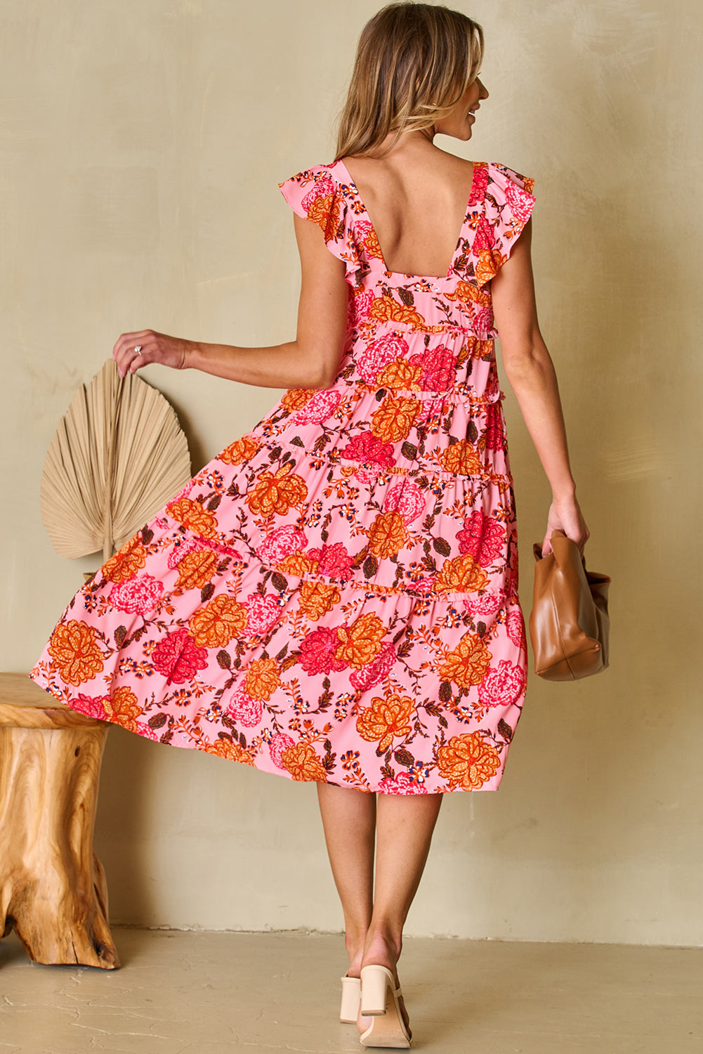 Midi Dress for Women Ruffle-Trimmed Layered Floral-Print