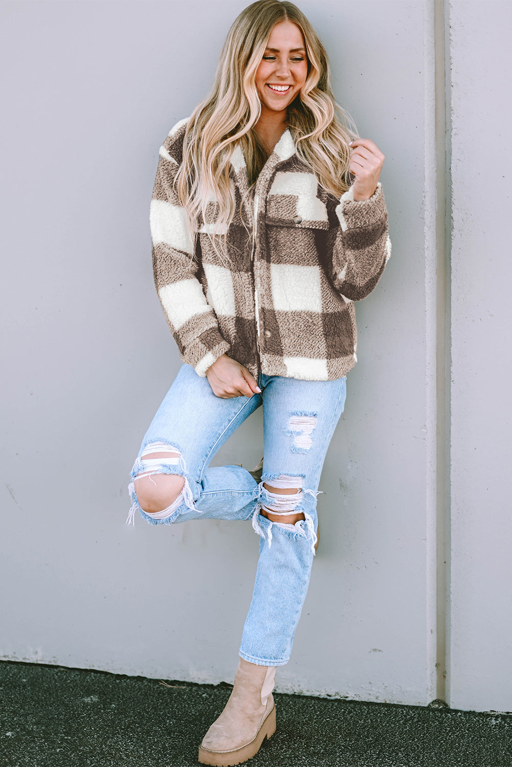 Women's Shacket with Plaid Button-Front Flap