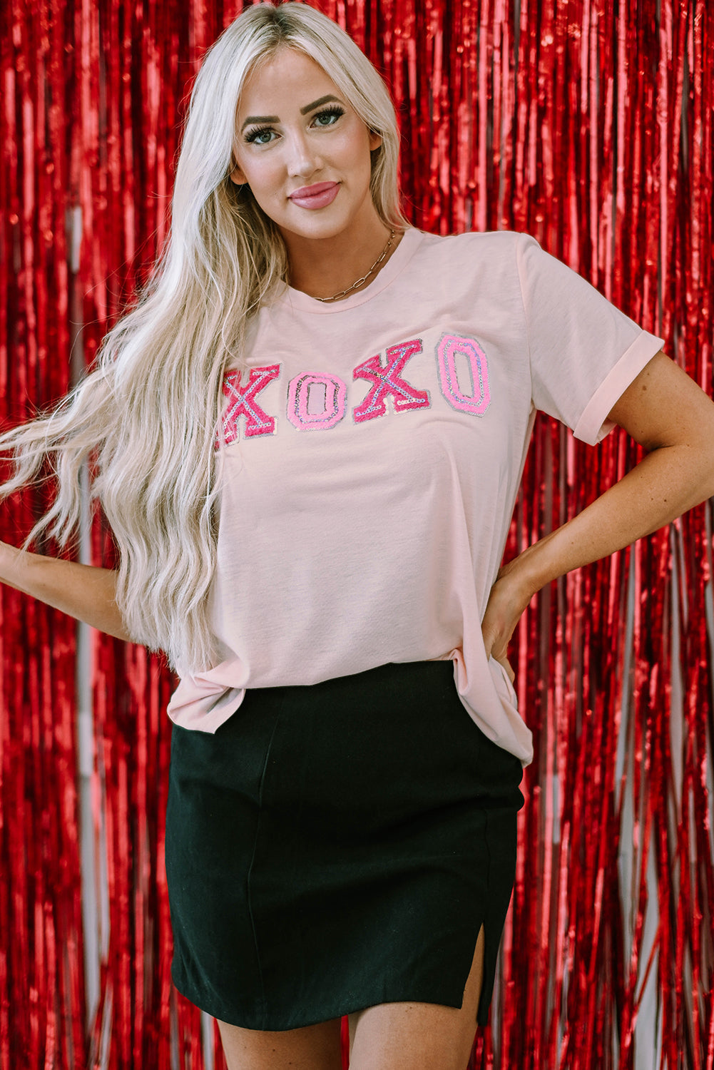 Women's XOXO Graphic-Print Valentines Shiny T-shirt