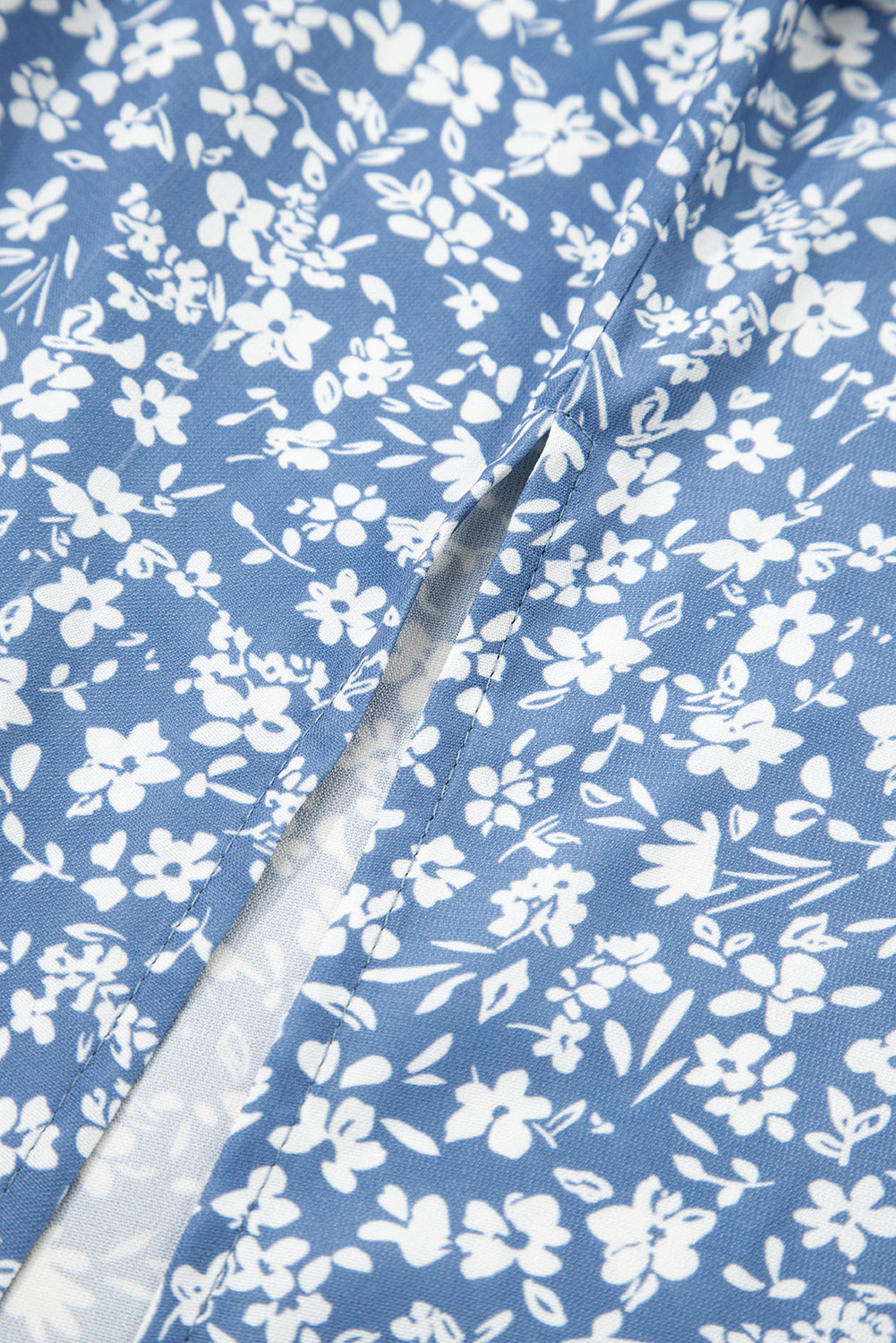 Boho Long Floral High-Waisted Skirt with Side Split in Sky Blue