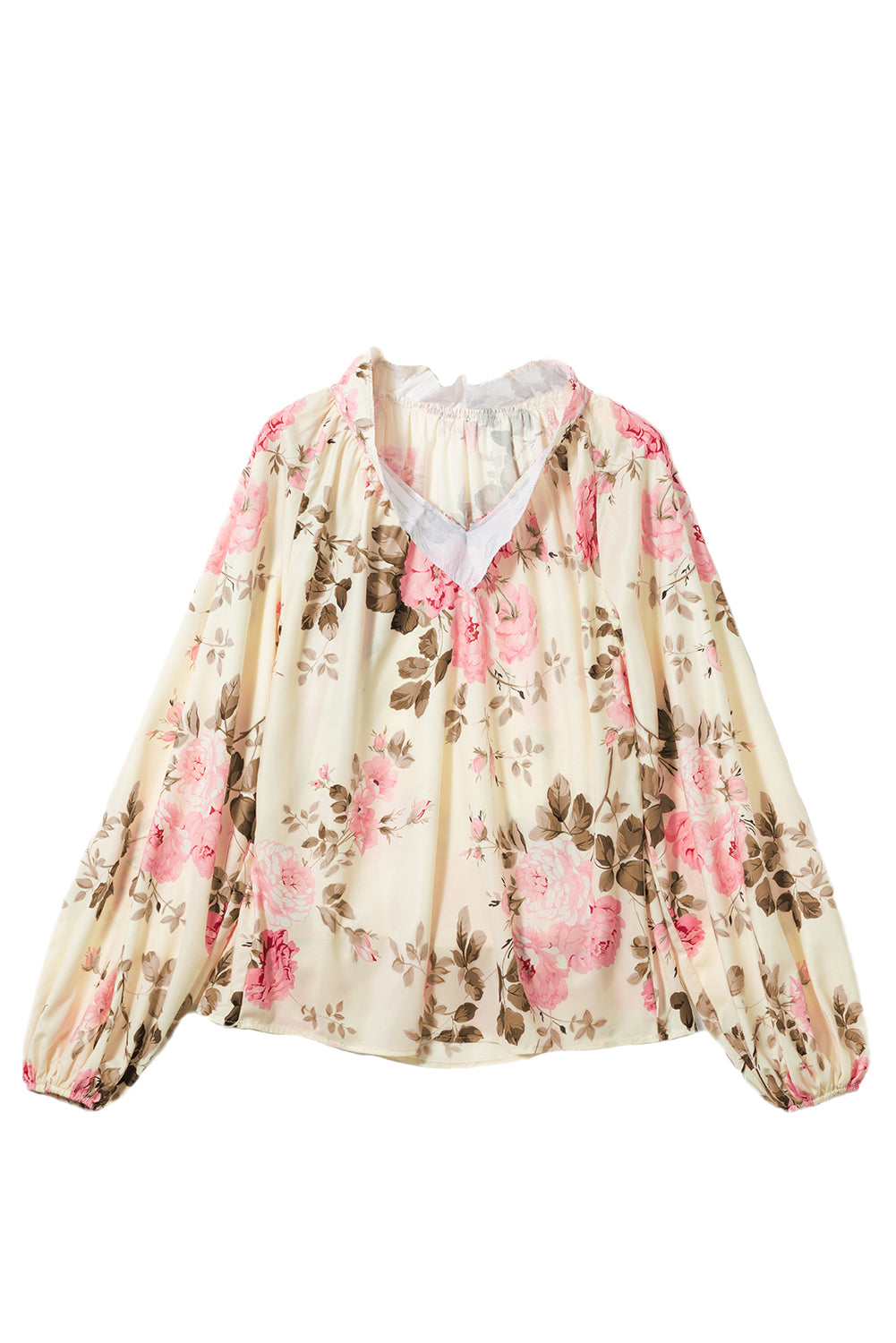 Women's V Neck Floral-Print Print Lantern Sleeve Blouse
