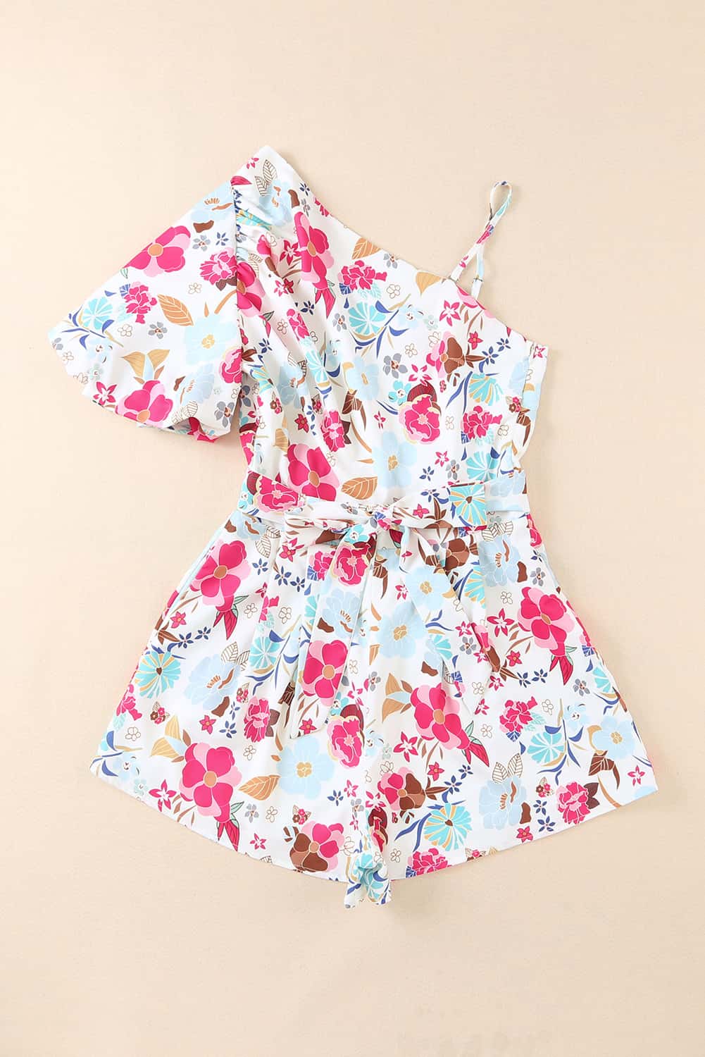 Romper for Women Floral-Print Slant Shoulder