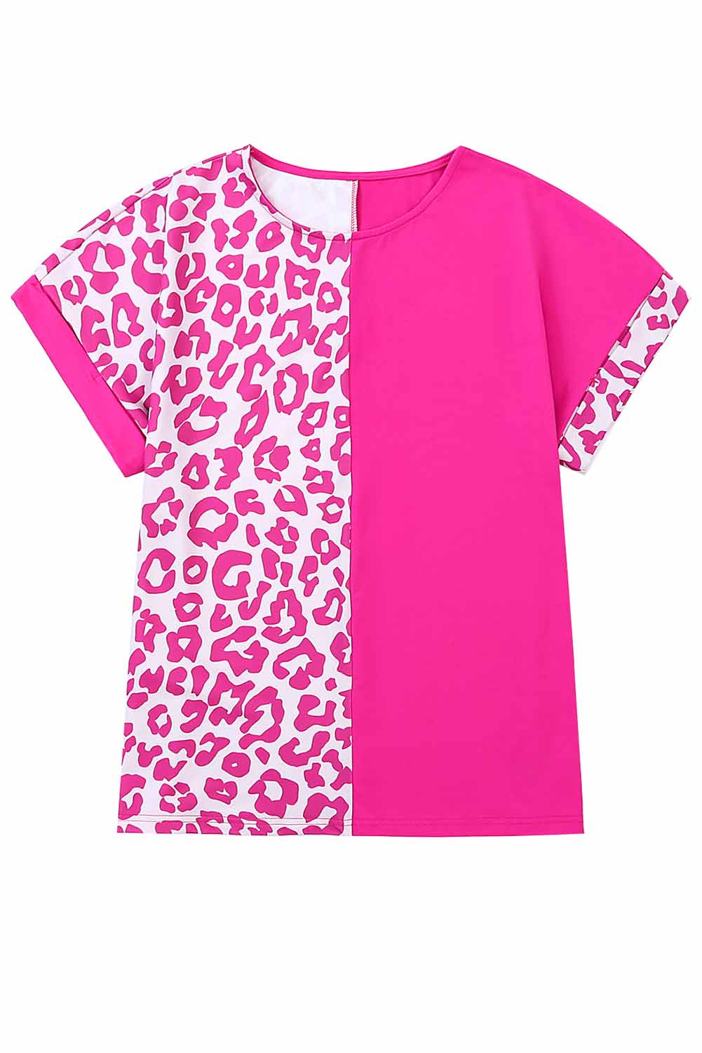Women's Top with Patchwork Half Leopard-Print