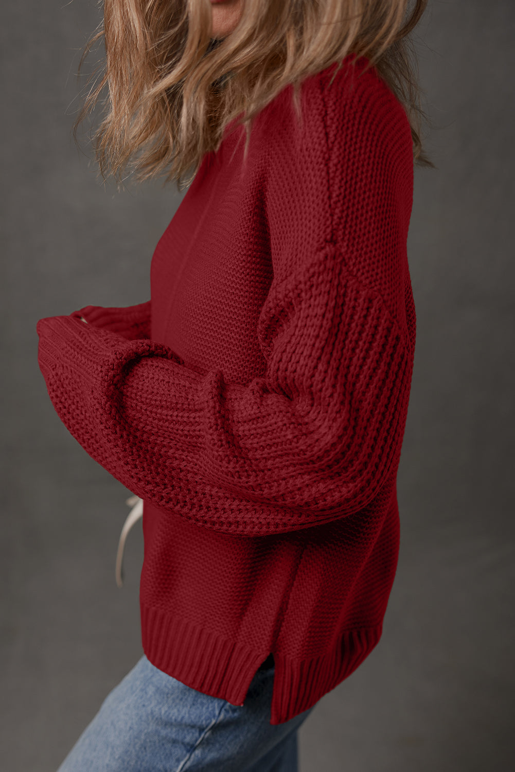 Seam Solid Front Drop-Shoulder Loose Knit Top Style