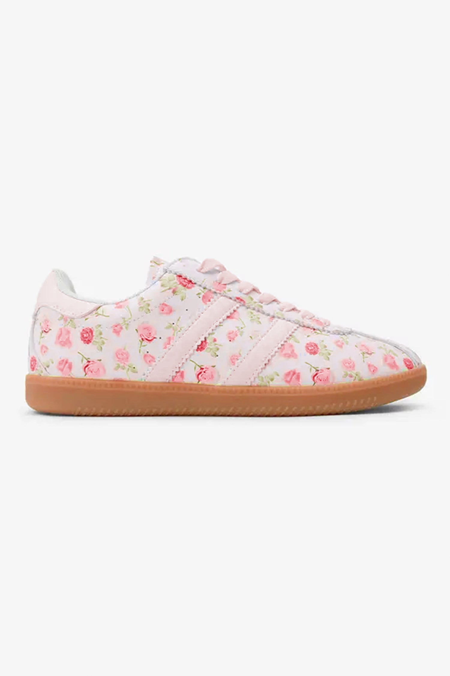 PU Floral-Print Lace-up Leather Flat Shoes in Light Pink
