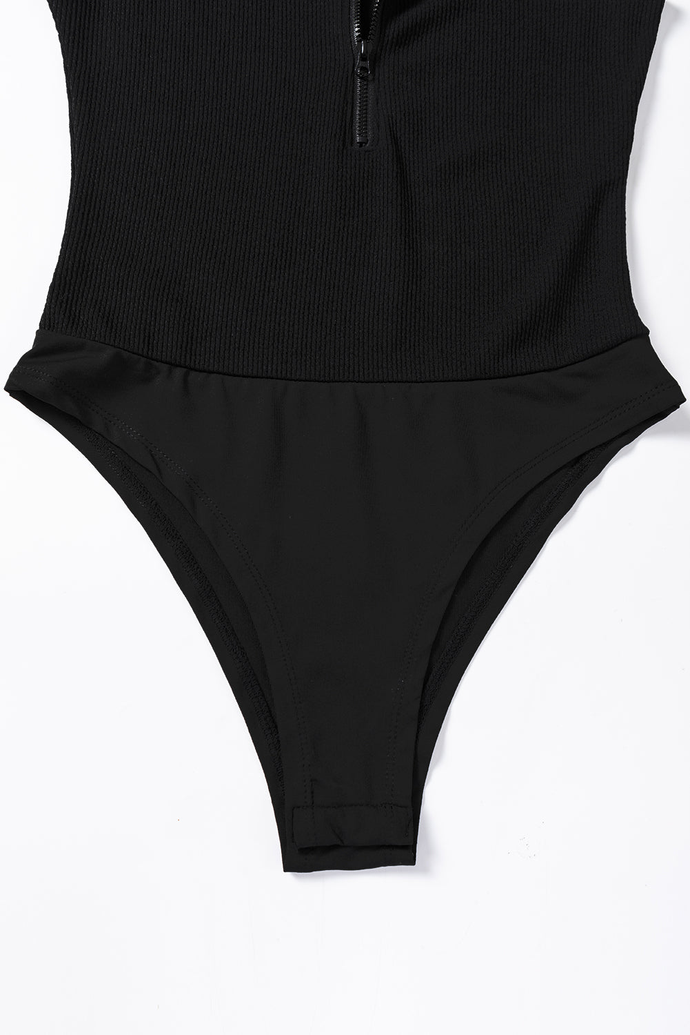 Women's Bodysuit with Rib-Knitted Zip up Mock Neck