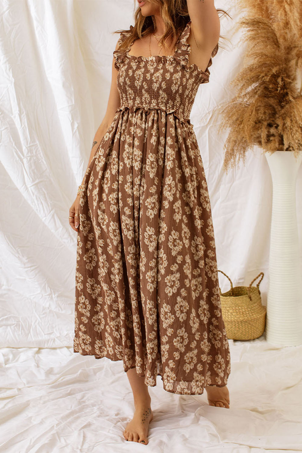 Dresses for Women Maxi Ruffle-Trimmed Shirred Floral-Print