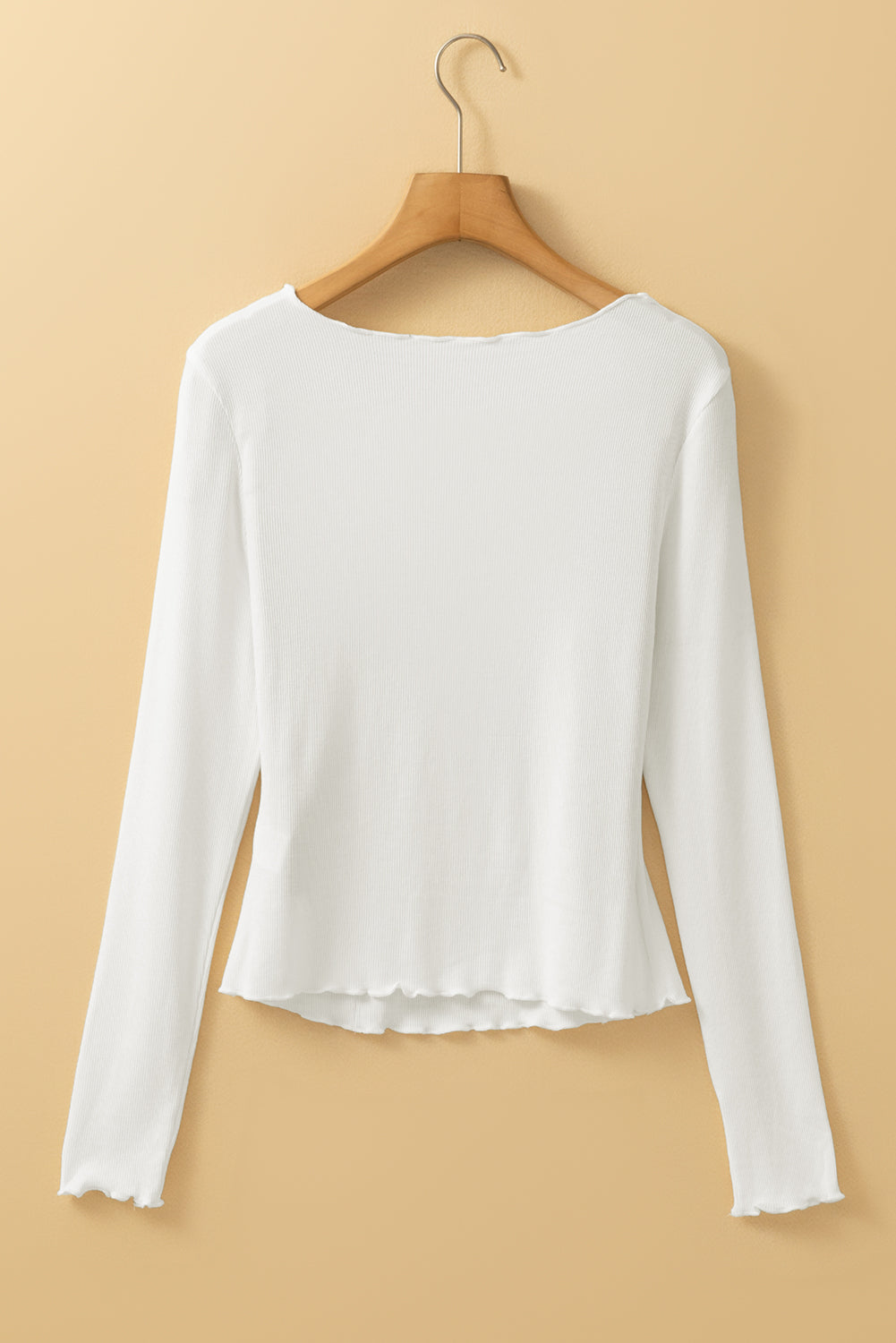 Exposed Seam Rib-Knit Knit Slim Fit Long-Sleeved Top in White
