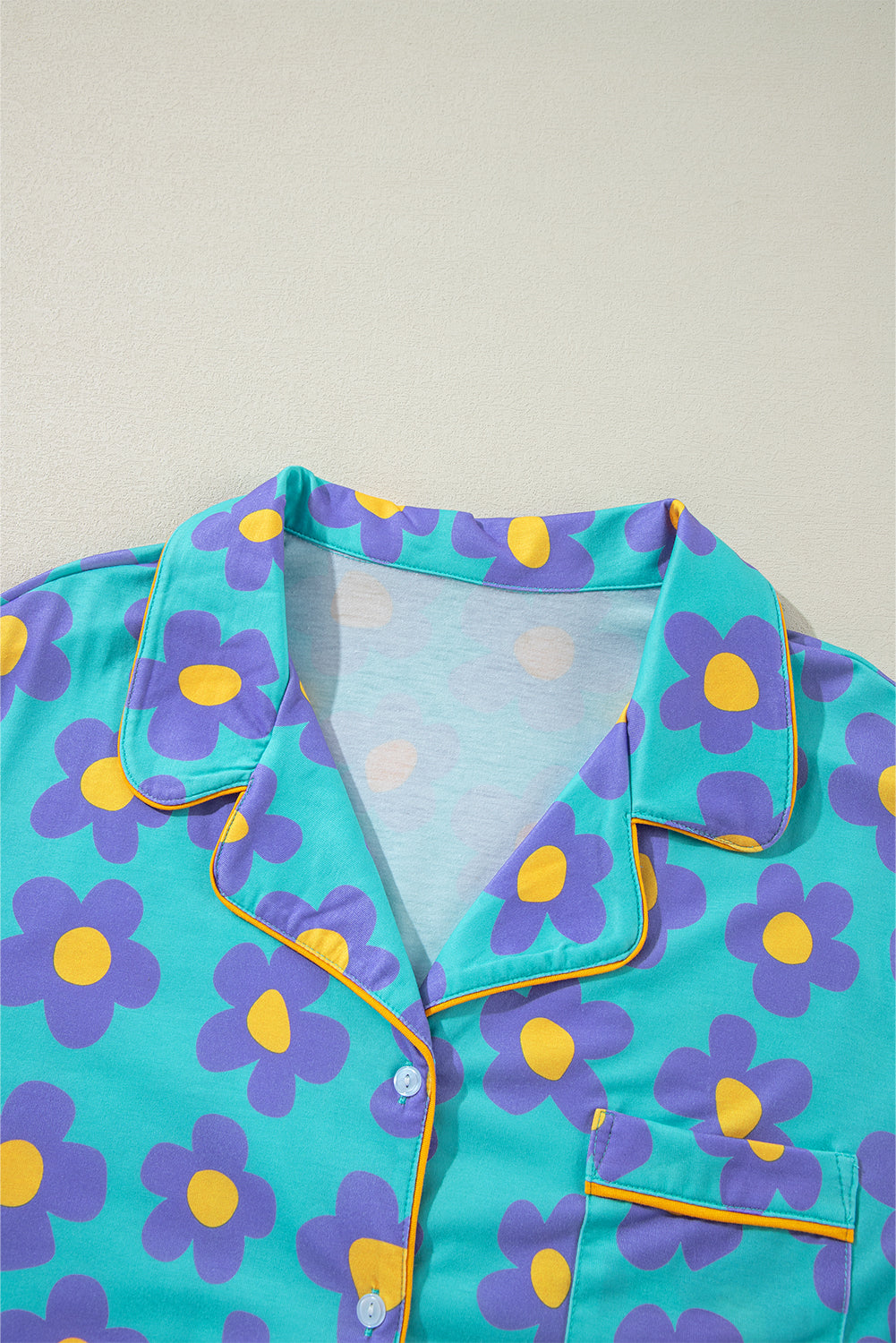 Print Long-Sleeved Flower Long-Sleeved Shirt Shorts Pajamas Set