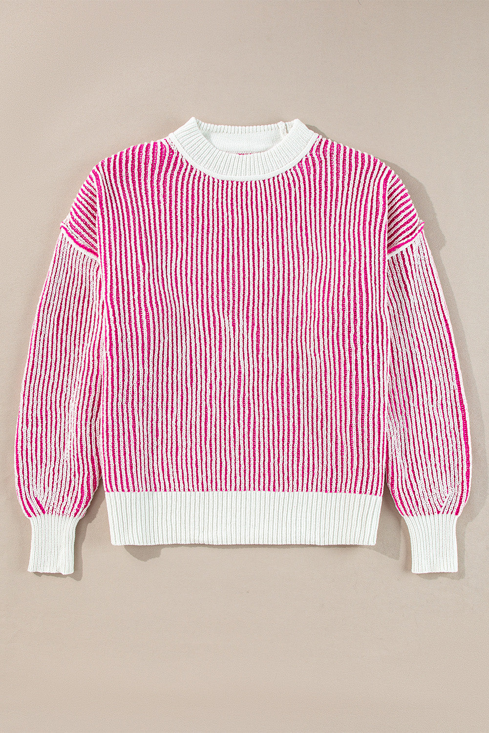 Sweater featuring Textured Knitted Relaxed Stripe-Patterned