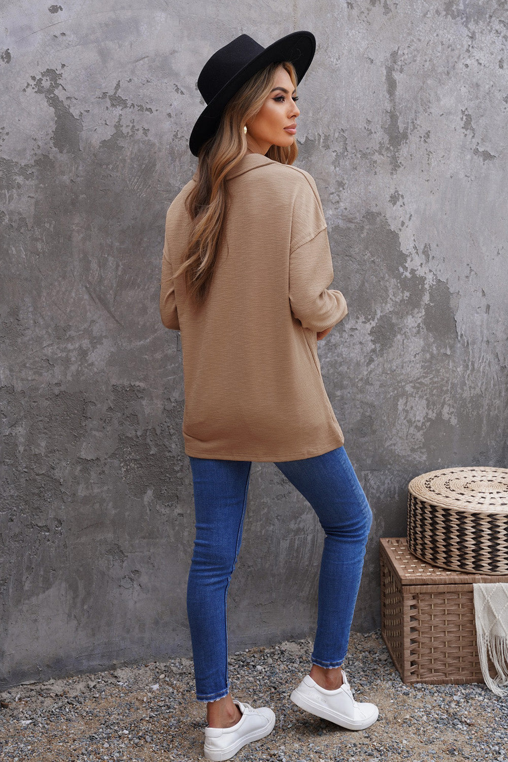 Women's Button Turn-down Neck Knit Top