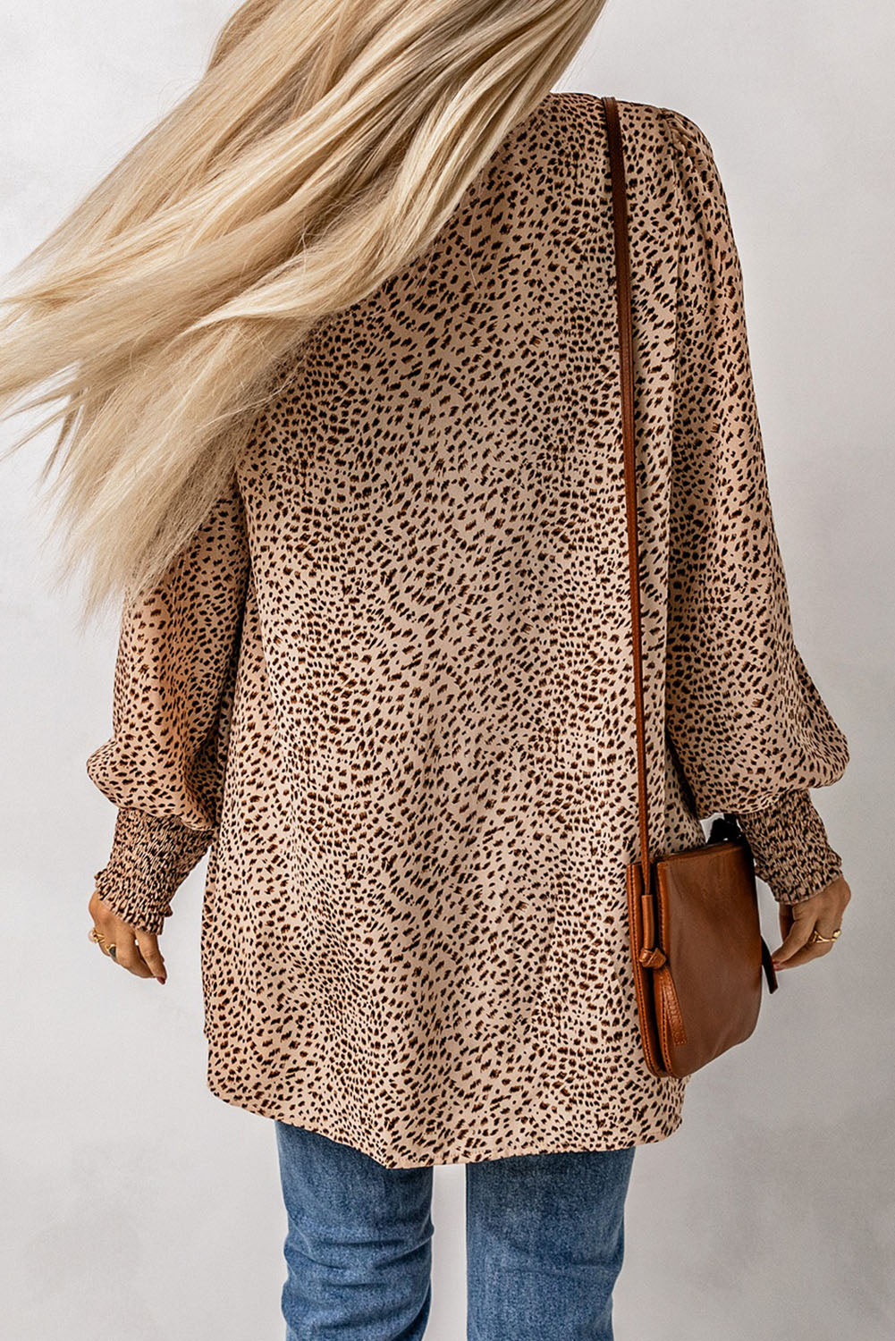 Cardigan for Women Animal Print Shirred Apricot Cuff Lantern Sleeve