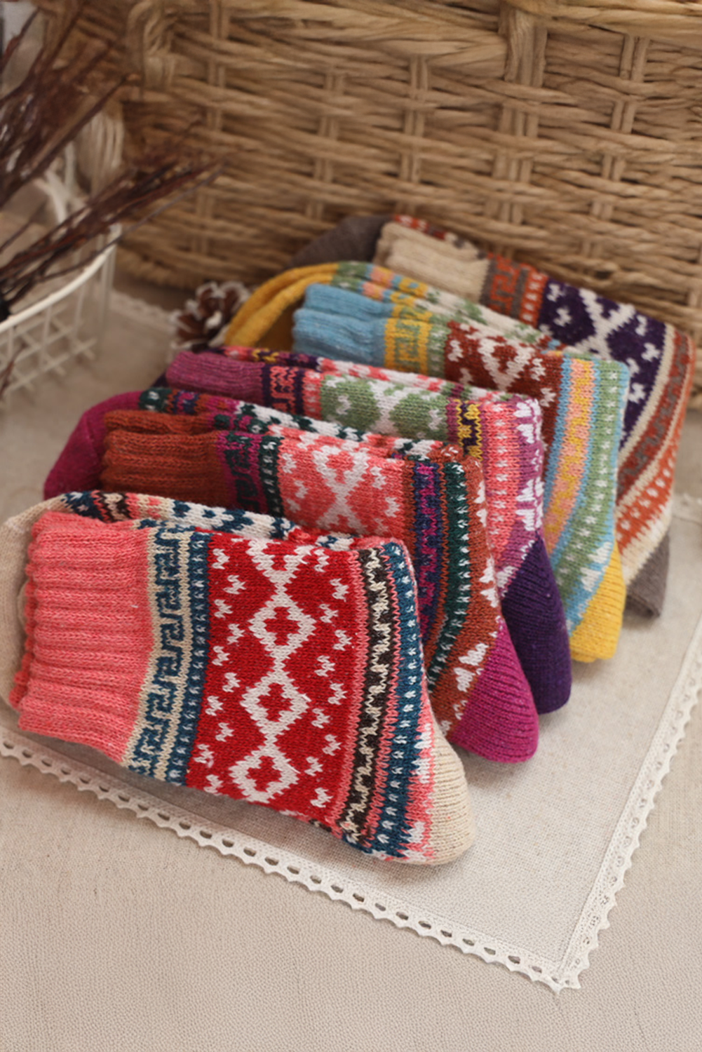 5pcs/Set Soft Bohemian Pattern Crew Socks