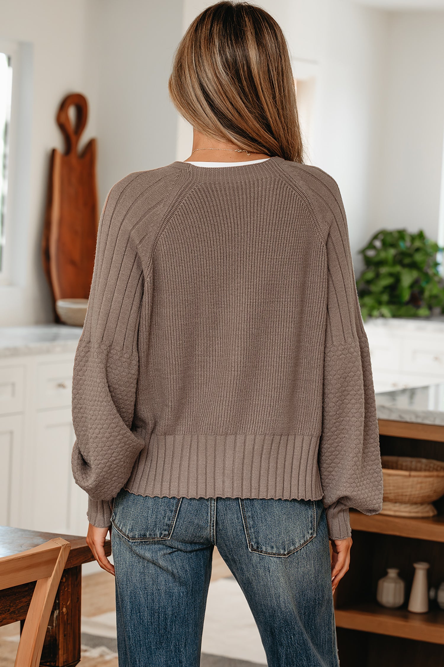 Mixed Button Texture Knit V-Neck Cardigan Knit Top