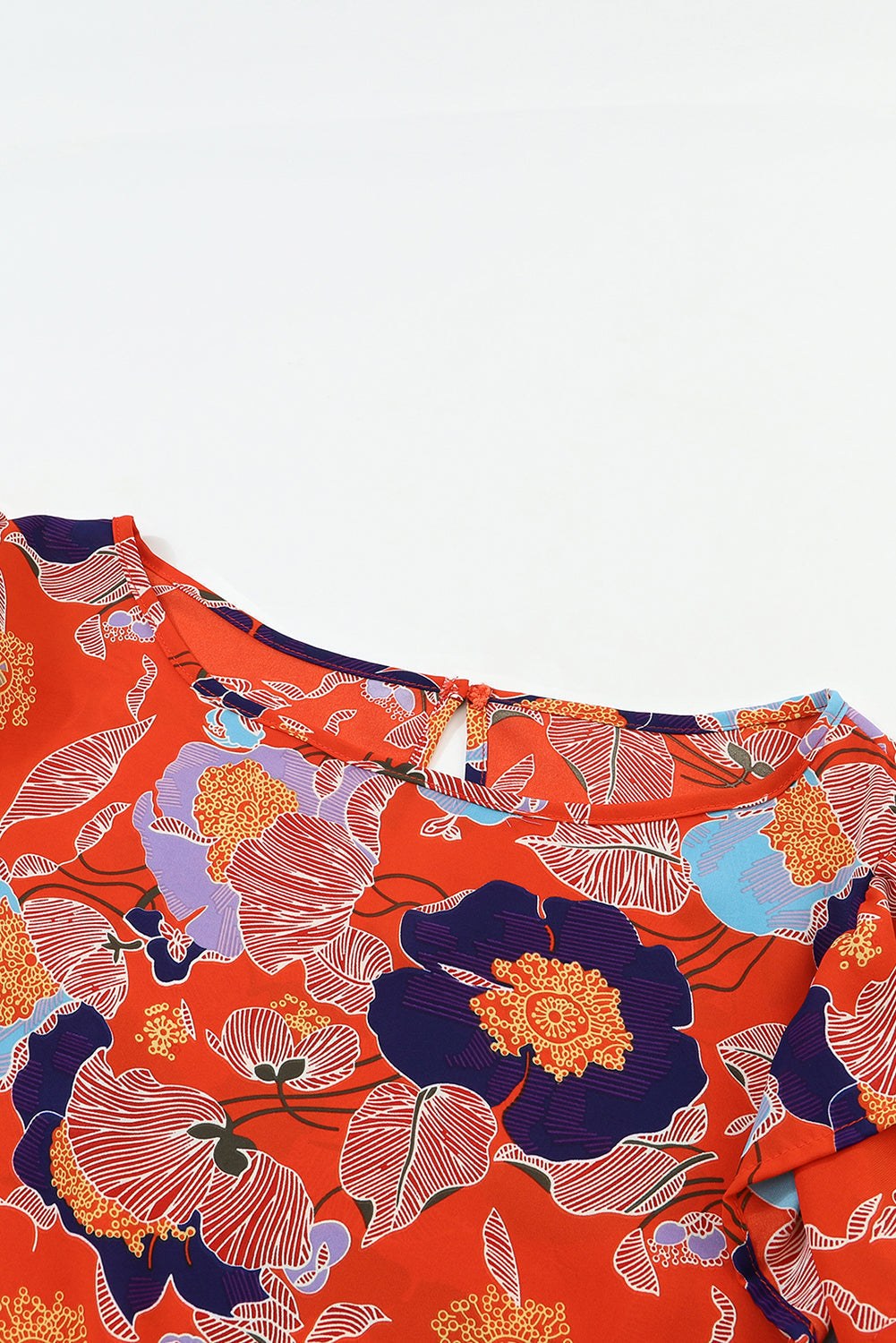 Women's Blouse Featuring Ruffle-Trimmed Balloon Sleeve Floral-Print Print
