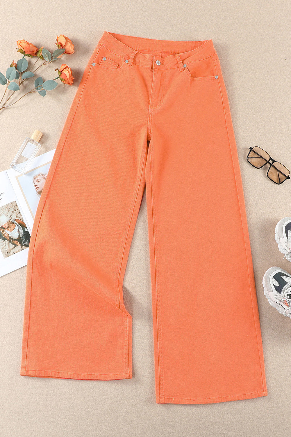 Women's Jeans with High-Rise Wide-Leg Acid Wash