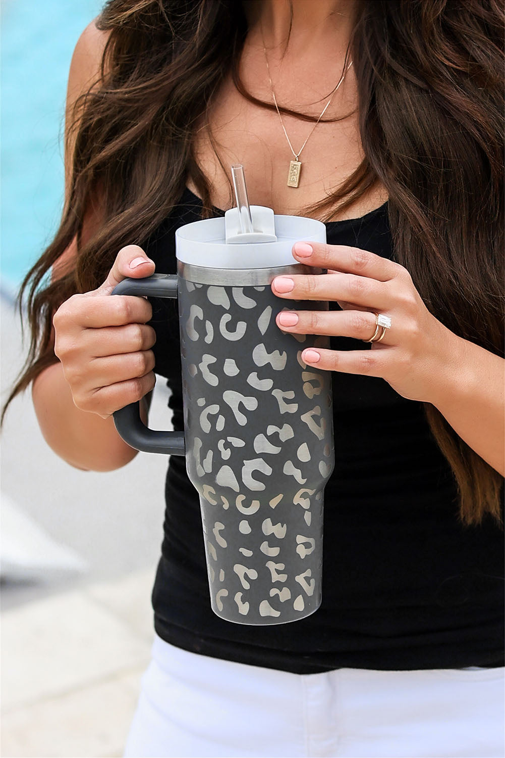 Stainless Leopard-Print 40OZ Steel Portable Cup with Handle