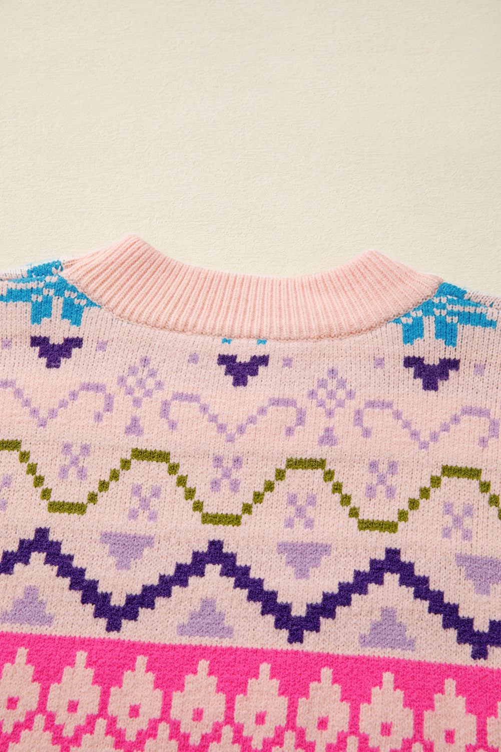 Ethnic Christmas Pattern Knit Feather Cuffed Knit Top