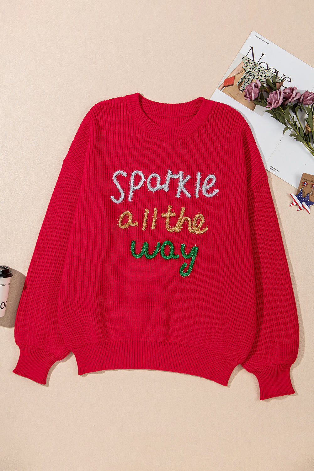 Women's Sweater with Tinsel Crew Neck Plus Size