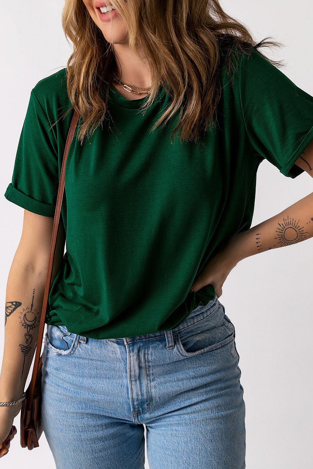 Tee for Women Solid Color Crew Neck Everyday Style