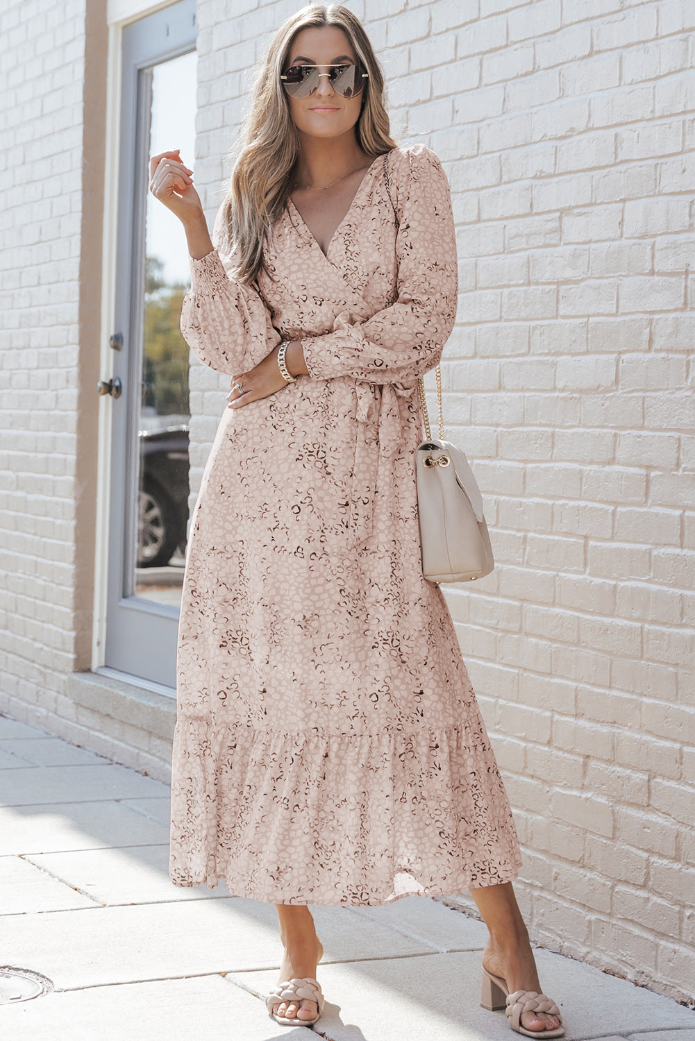 Maxi Dress for Women Surplice Bubble Sleeve