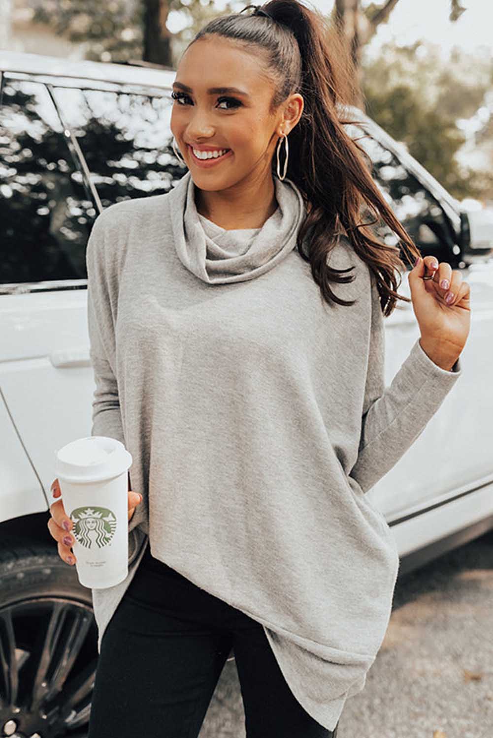 Women's Top Featuring Shift Tunic Cowl Neck