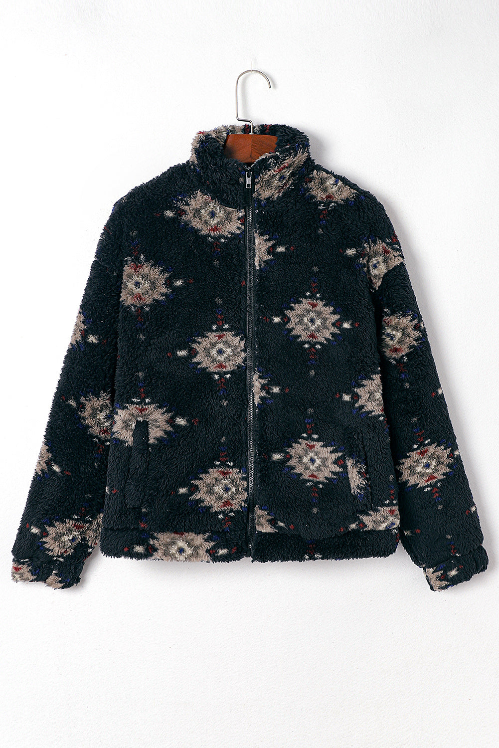 Women's Jacket Featuring Collared Sherpa Aztec Zipper