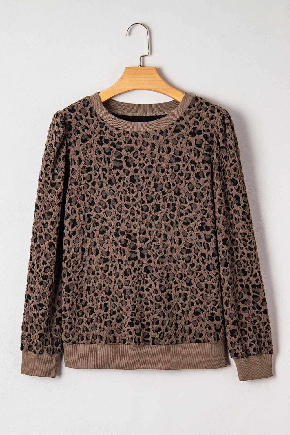 Rib-Knit Trim Leopard-Print Long-Sleeved Top