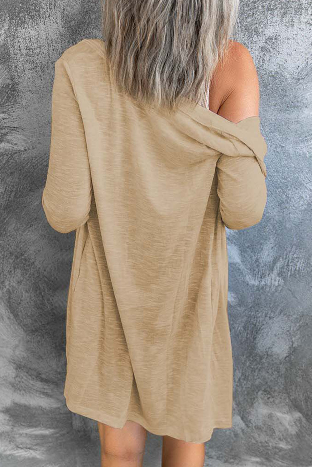 Women's Cardigan with Open-Front Buttons Brown Solid Color