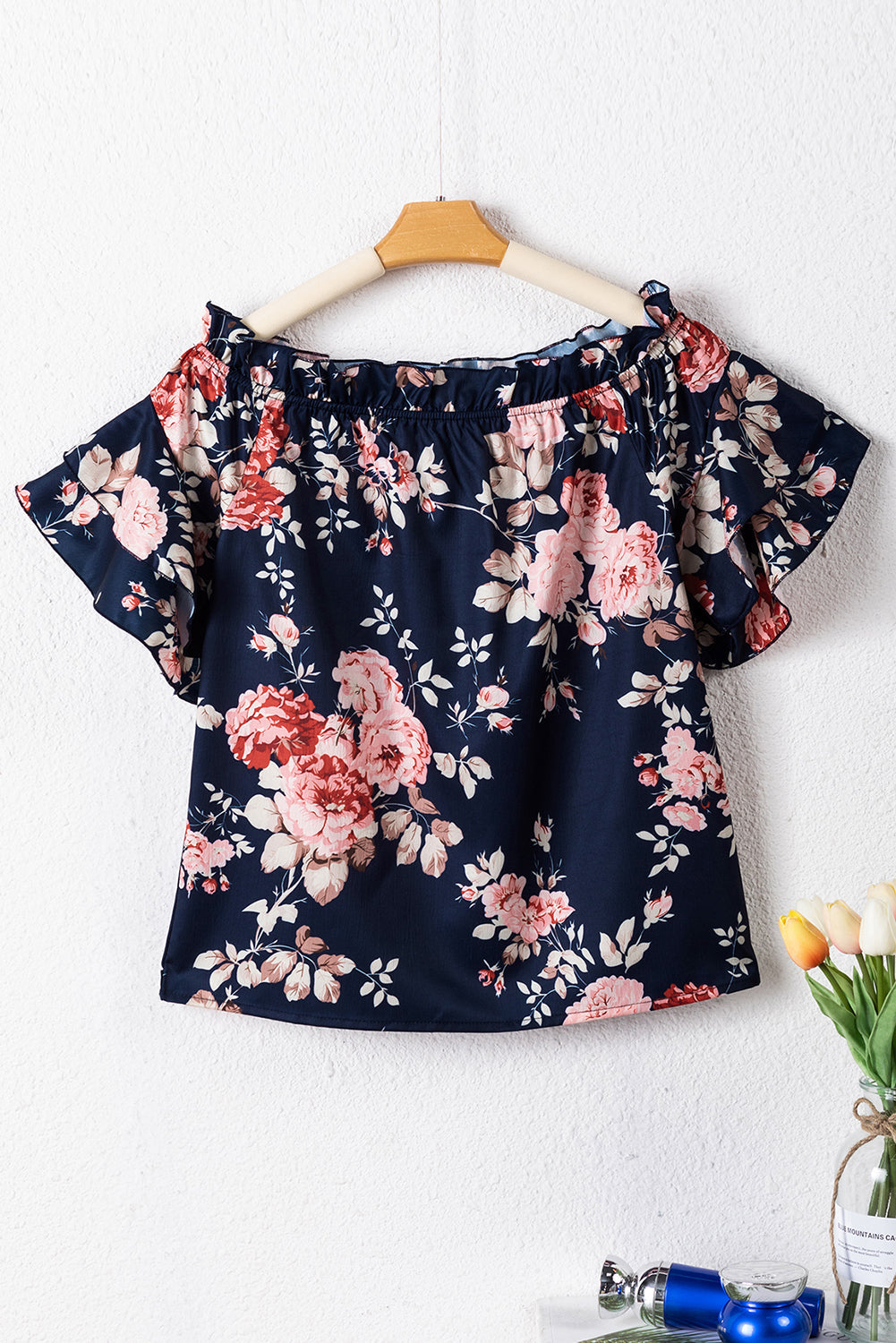 Women's Blouse Featuring Floral-Print Ruffle-Trimmed Flounce Sleeve