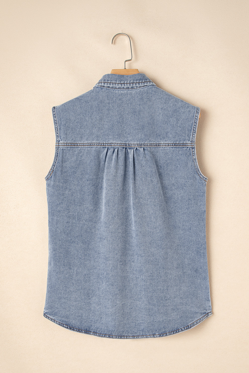 Denim Flap Pocket Curved Hem Shirt Vest