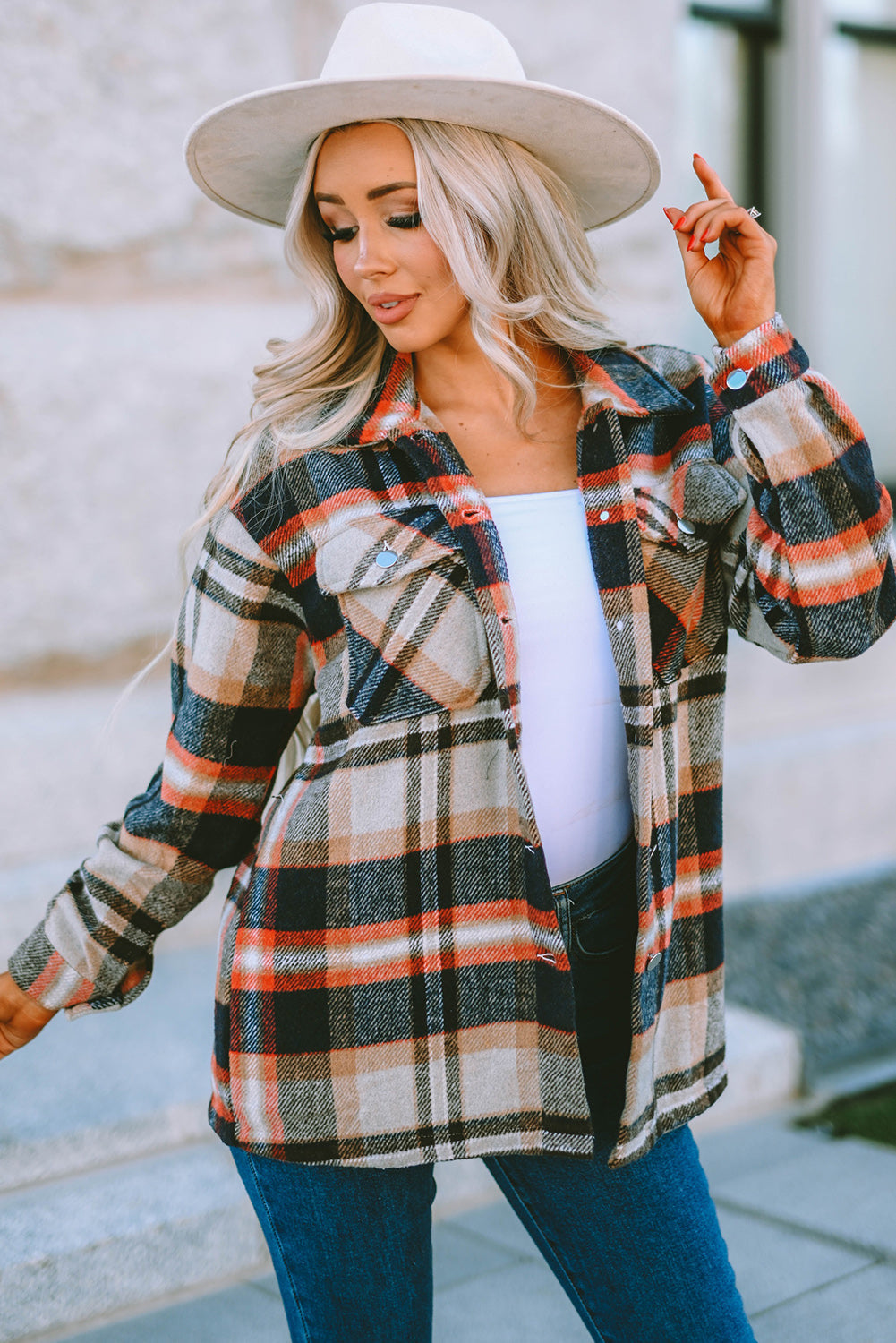 Shacket for Women Pocket-Detail Geometric Plaid