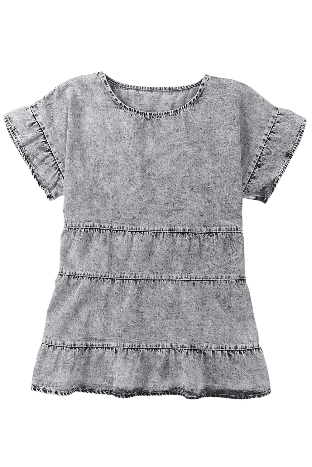 Top for Women Flutter Sleeves Layered Denim