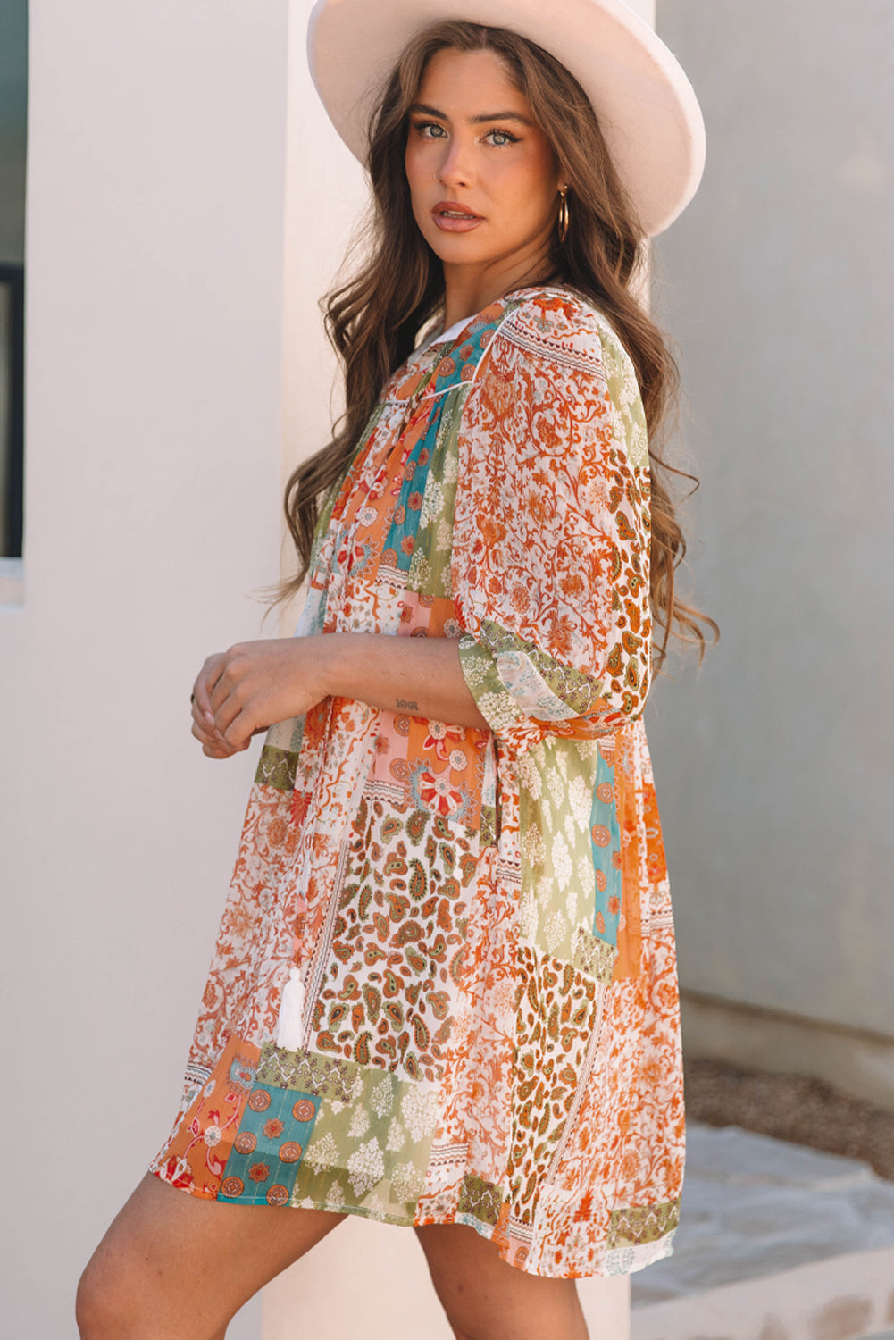 Boho Paisley Mixed Print Chiffon Loose Dress